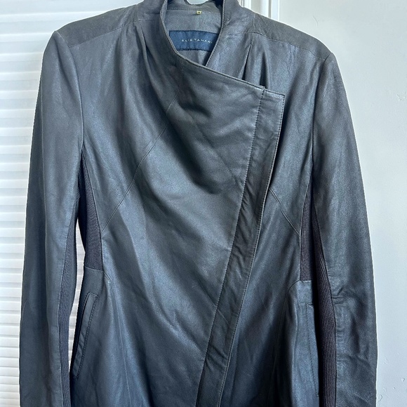 Elie Tahari leather jacket w/asymmetric zip closure - Picture 1 of 13